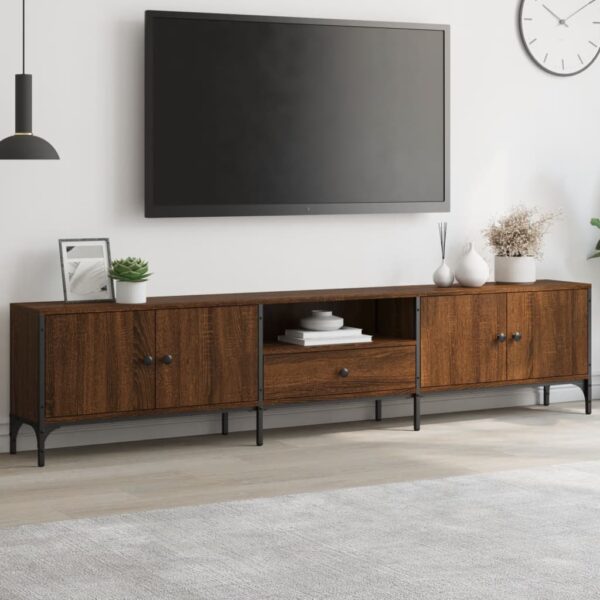 vidaXL TV-benk med skuff brun eik 200x25x44 cm konstruert tre