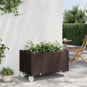 vidaXL Plantekasse med hjul brun 80x50x54 cm PP