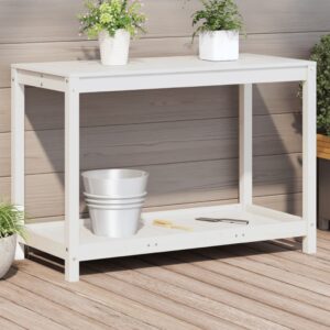 vidaXL Pottebord med hylle hvit 108x50x75 cm heltre furu