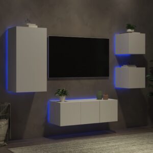 vidaXL Vegghengte TV-enheter med LED 5 deler hvit konstruert tre