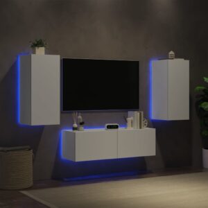 vidaXL Vegghengte TV-benker med LED 3 stk hvit