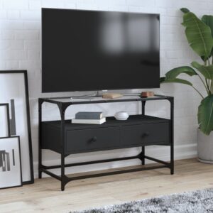 vidaXL TV-benk med glasstopp svart 80x35x51 cm konstruert tre