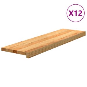 vidaXL Trappetrinn 12 stk lysebrun 90x30x2 cm heltre eik