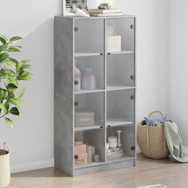 vidaXL Highboard med dører betonggrå 68x37x142 cm konstruert tre