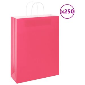 vidaXL Kraftpapirposer 250 stk med håndtak rosa 32x12x42 cm