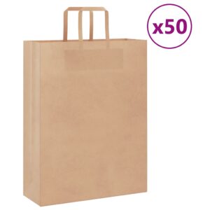 vidaXL Kraftpapirposer 50 stk med håndtak brun 32x12x42 cm