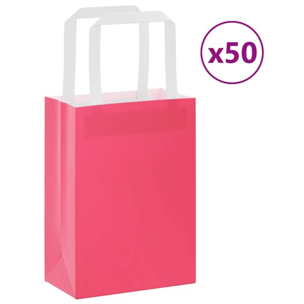 vidaXL Kraftpapirposer 50 stk med håndtak rosa 15x8x21 cm