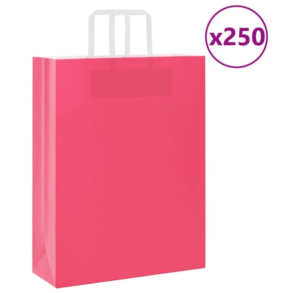 vidaXL Kraftpapirposer 250 stk med håndtak rosa 32x12x42 cm