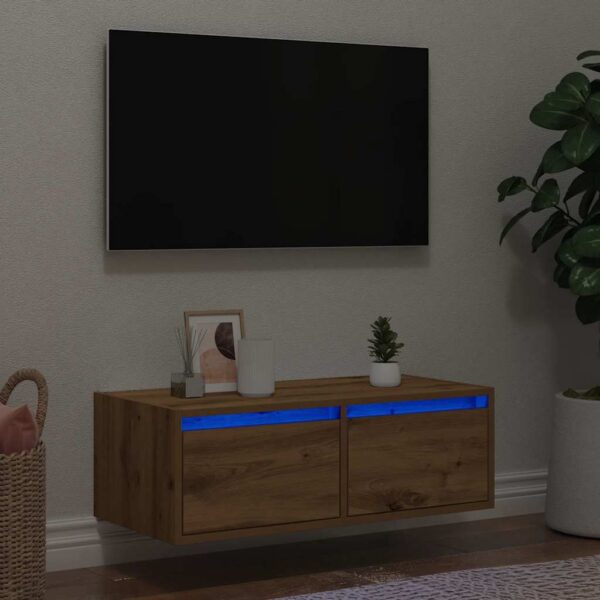 vidaXL TV-benk med LED-lys artisan eik 75x35