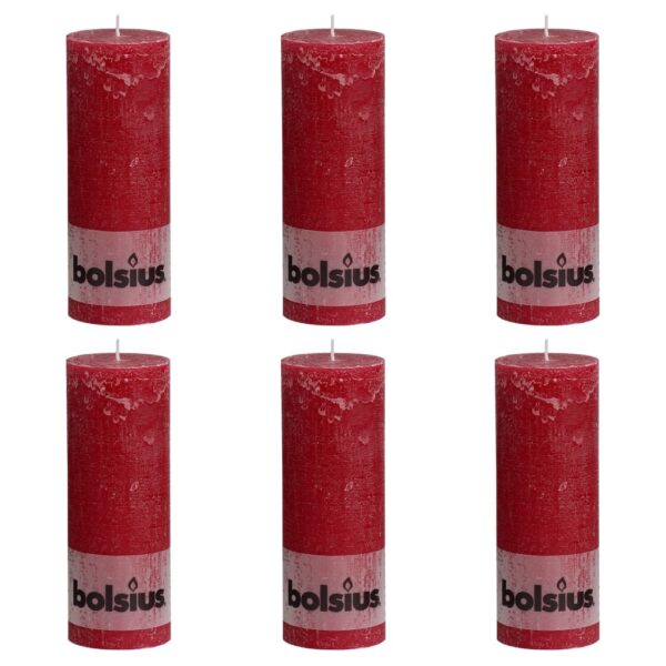 Bolsius Rustikke søylelys 6 stk 190x68 mm vinrød
