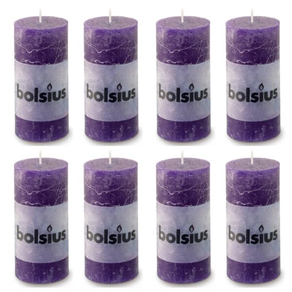Bolsius Rustikke søylelys 8 stk 100x50 mm lilla