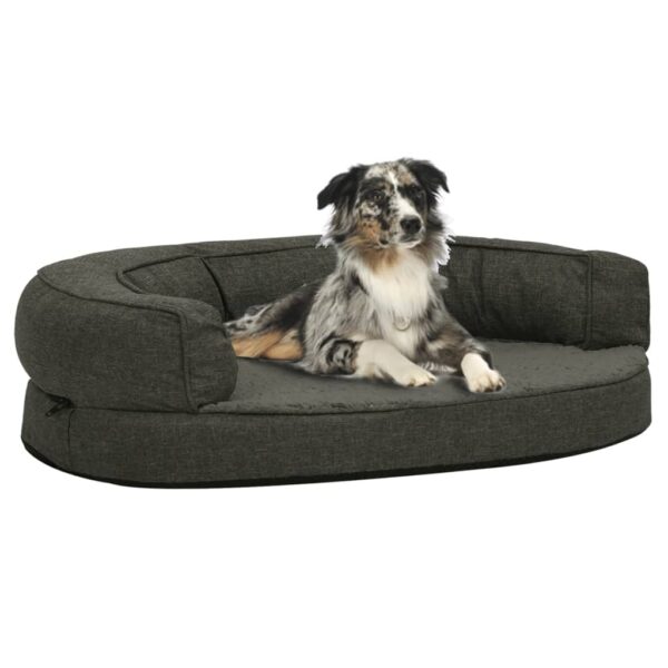 vidaXL Ergonomisk hundeseng med linutseende og fleece 90x64cm mørkegrå