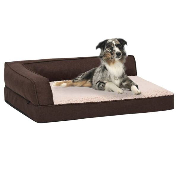 vidaXL Ergonomisk hundeseng med linutseende og fleece 90x64 cm brun