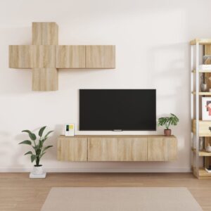 vidaXL TV-skapsett 7 deler sonoma eik konstruert tre