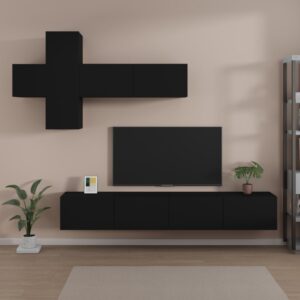 vidaXL TV-skapsett 7 deler svart konstruert tre