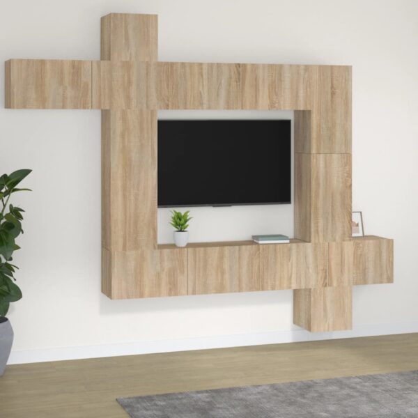 vidaXL TV-skapsett 9 deler sonoma eik konstruert tre