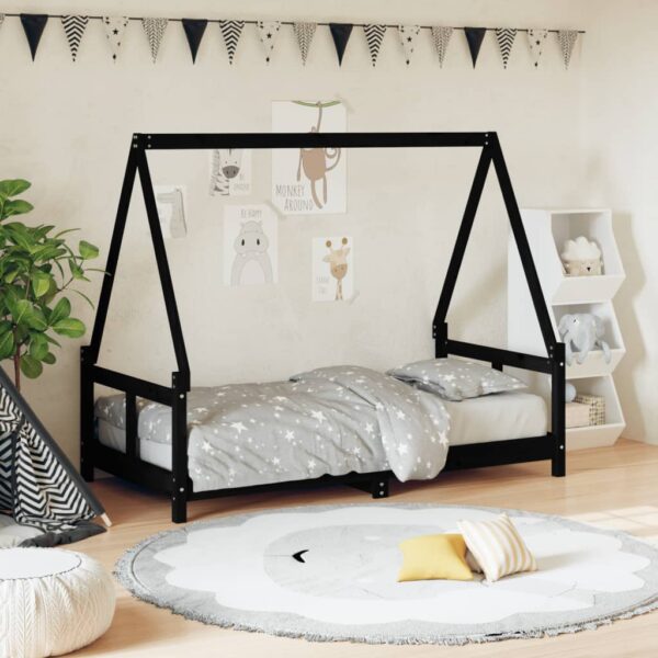 vidaXL Barnesengeramme svart 80x160 cm heltre furu