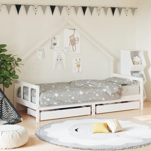 vidaXL Barnesengeramme med skuffer hvit 90x190 cm heltre furu
