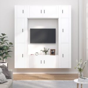 vidaXL TV-skapsett 8 deler hvit konstruert tre