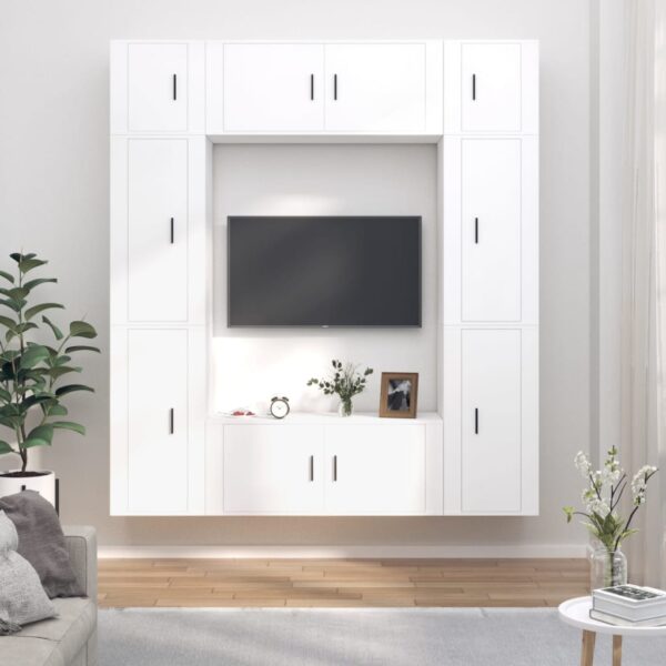 vidaXL TV-skapsett 8 deler hvit konstruert tre
