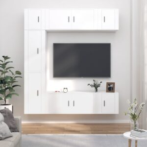 vidaXL TV-skapsett 7 deler hvit konstruert tre