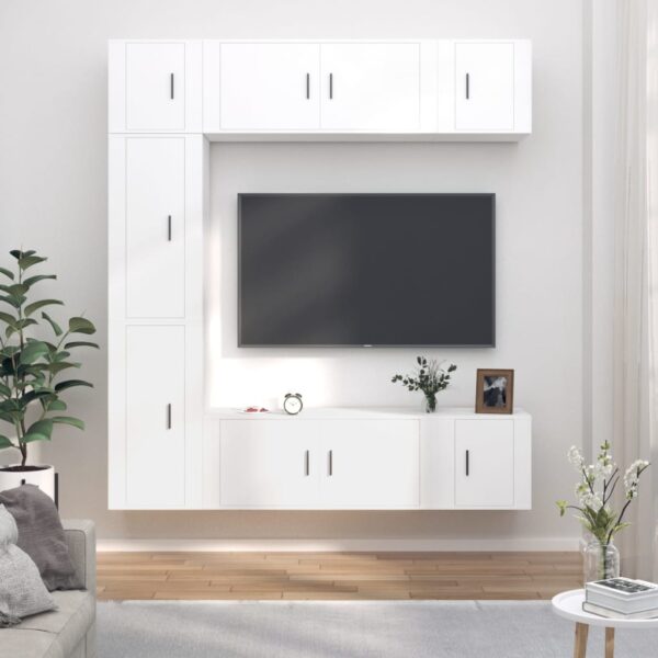 vidaXL TV-skapsett 7 deler hvit konstruert tre