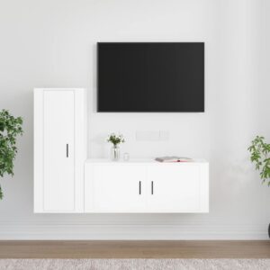 vidaXL TV-skapsett 2 deler hvit konstruert tre