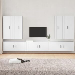 vidaXL TV-skapsett 7 deler hvit konstruert tre