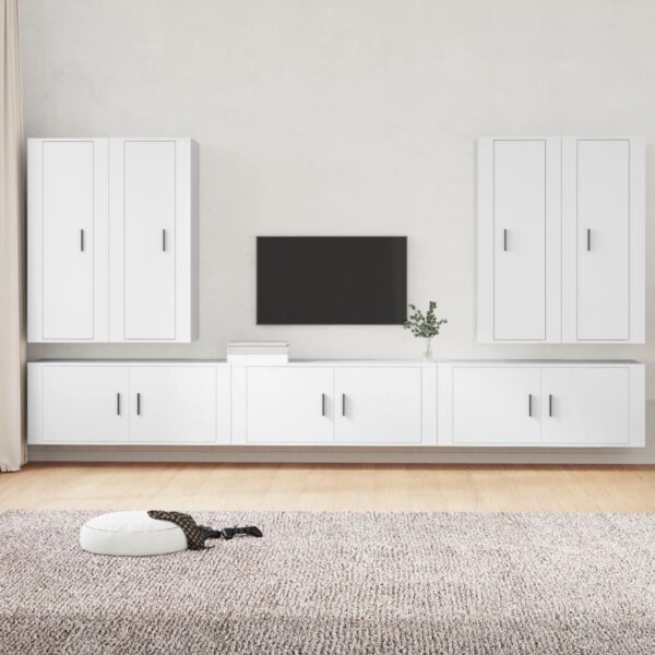 vidaXL TV-skapsett 7 deler hvit konstruert tre
