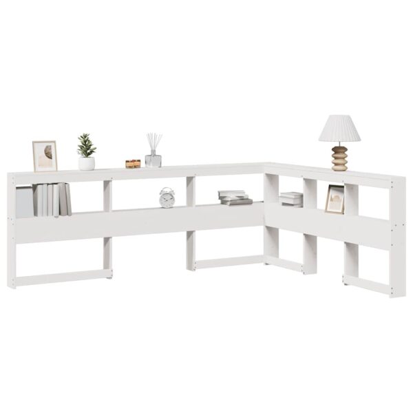 vidaXL Bokhylle sengegavl L-formet hvit 140 cm heltre furu