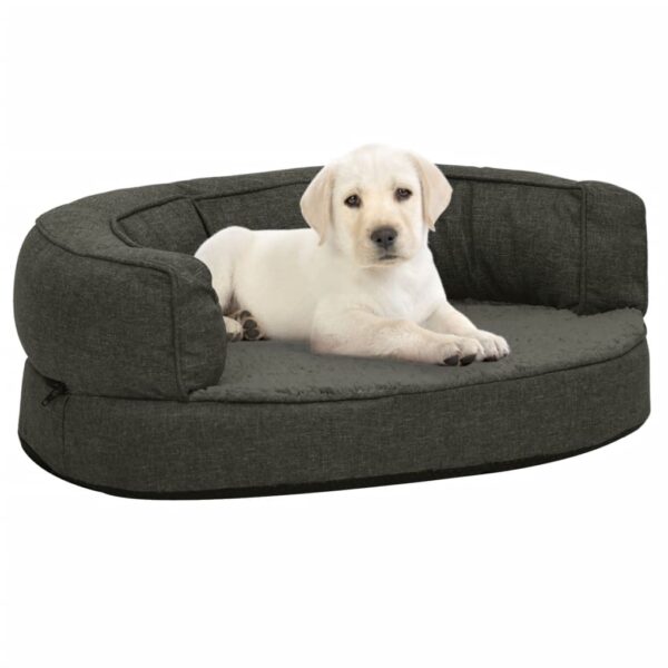 vidaXL Ergonomisk hundeseng med linutseende og fleece 60x42cm mørkegrå