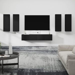 vidaXL TV-skapsett 6 deler svart konstruert tre