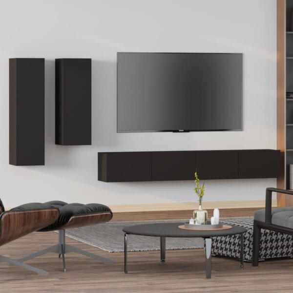 vidaXL TV-skapsett 4 deler svart konstruert tre