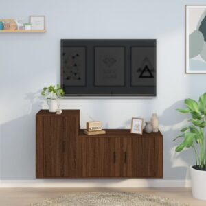vidaXL TV-skapsett 2 deler brun eik konstruert tre