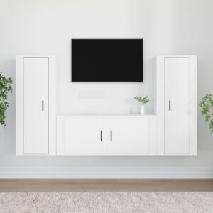 vidaXL TV-skapsett 3 deler hvit konstruert tre