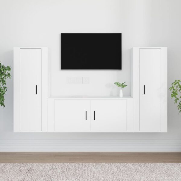 vidaXL TV-skapsett 3 deler hvit konstruert tre