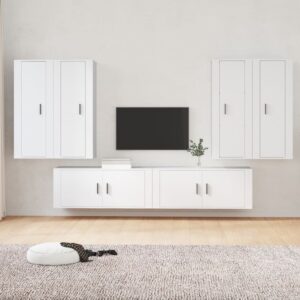 vidaXL TV-skapsett 6 deler hvit konstruert tre